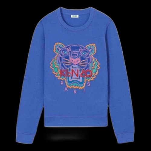 KENZO Embroidered Tiger Head Round Neck Blue Hoodie (Women's)