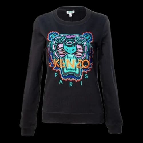 KENZO Embroidered Tiger Head Round Neck Black Hoodie (Women's)