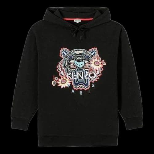 KENZO Tiger Embroidered Pure Cotton Casual Long Sleeves Hoodie Black (Women's)