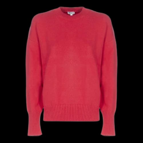 KENZO Solid Color Round Neck Pullover Long Sleeves Wool Sweater Red