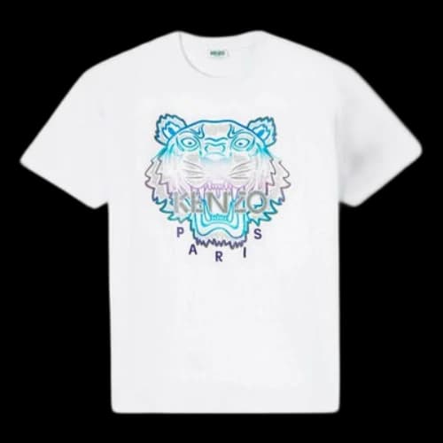 KENZO Multi-Color Embroidered Tiger Head Round Neck Short Sleeve White