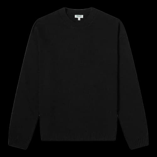 KENZO Solid Color Round Neck Long Sleeves Pullover Black