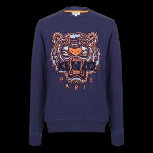 KENZO Pattern Embroidered Round Neck Pullover Blue