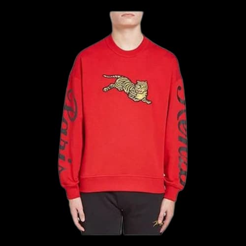 KENZO TIGER Embroidered Round Neck Casual Red