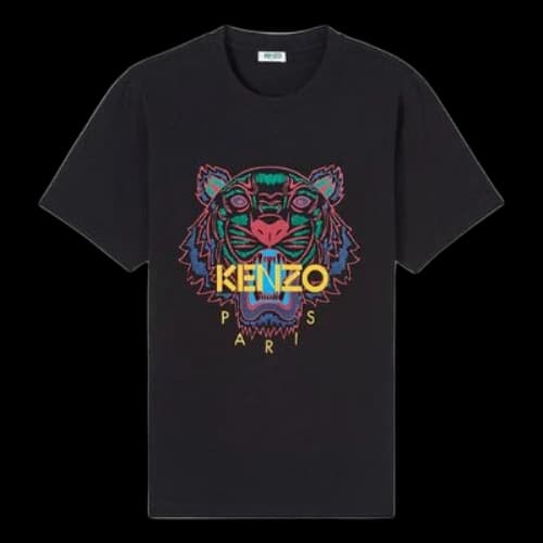 KENZO MENS Tiger Head Embroidery Printed Casual Crewneck Short Sleeve Black