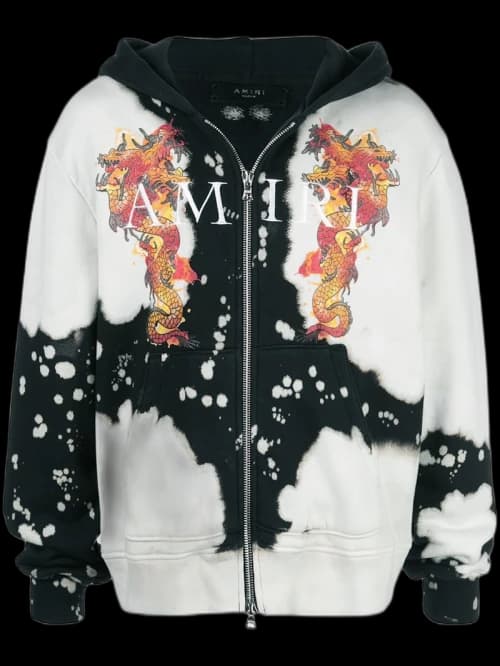 AMIRI Bleached Dragon Zip Hoodie White/Black