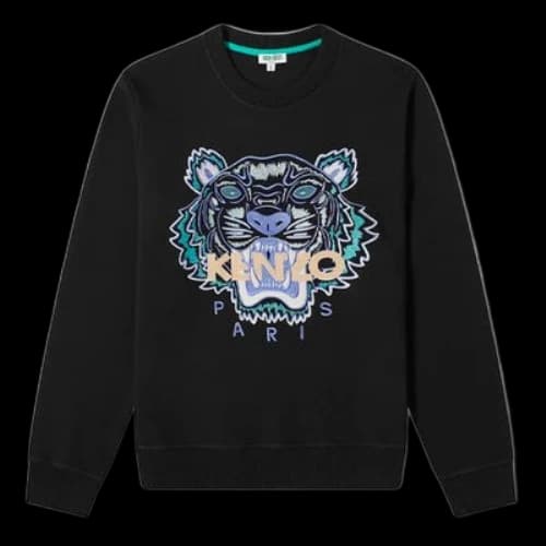 KENZO TIGER Embroidered Round Neck Black