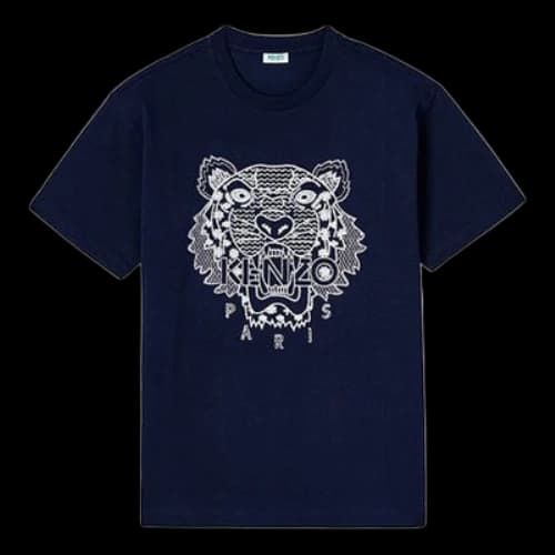 KENZO Ikat Tie Dye Tiger Head Embroidered Short Sleeve Midnight Blue T-Shirt