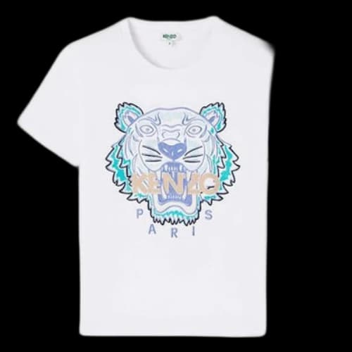 KENZO Embroidered Tiger Head Casual Short Sleeve White