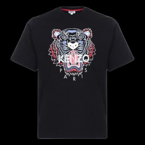 KENZO Tiger Head Pattern Loose Round Neck Short Sleeve Black T-Shirt