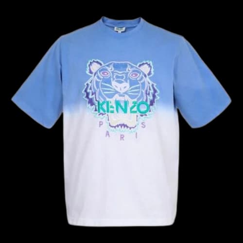 KENZO Gradient Embroidered Round Neck Short Sleeve Blue White