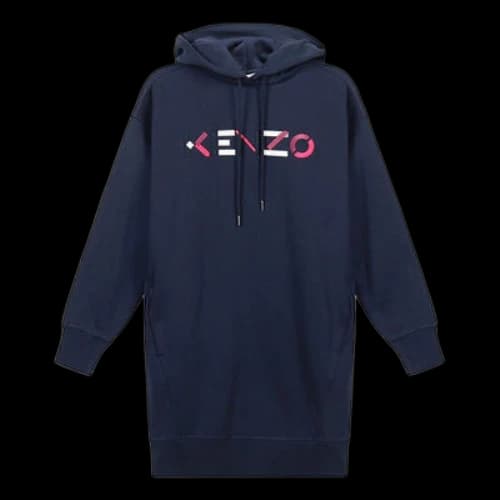 KENZO FW20 Logo Embroidered Fleece Lined hooded Long Sleeves Hoodie Navy Blue (Women's)