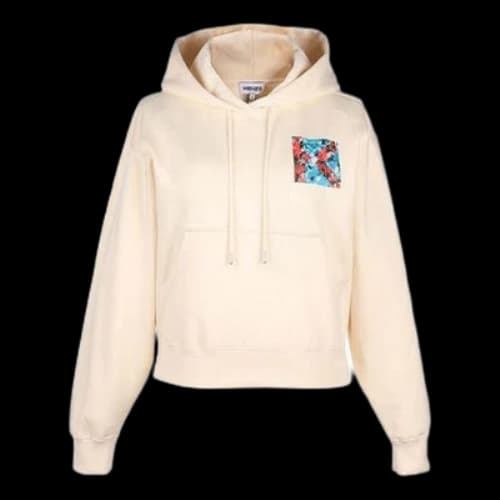 KENZO SS21 Pattern Long Sleeves Fleece Lined Hoodie Cream Yellow (Women's)