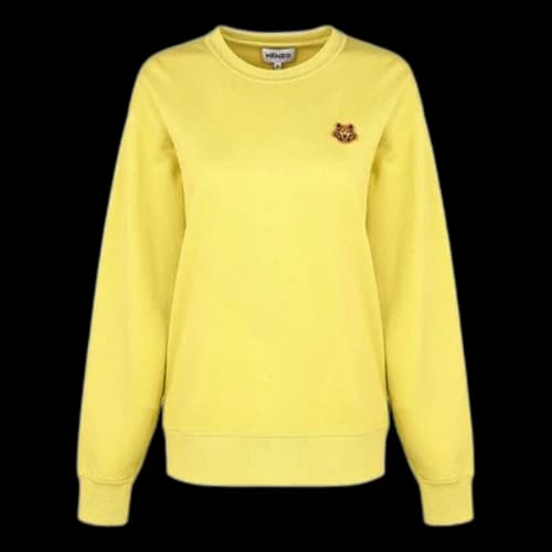 KENZO Tiger Head Embroidered Round Neck Long Sleeves Yellow Hoodie (Women's)