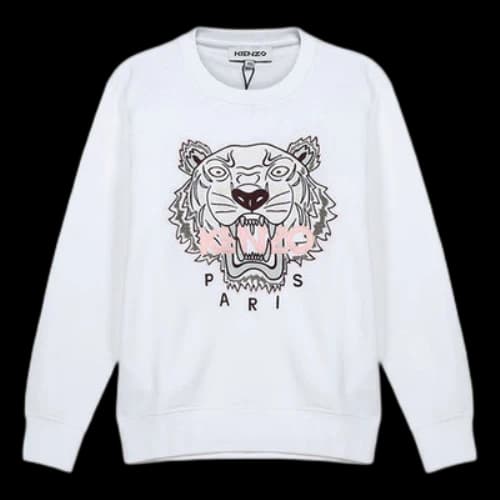 KENZO FW20 Tiger Head Embroidered Cotton Round Neck Long Sleeves Sports White Hoodie (Women's)