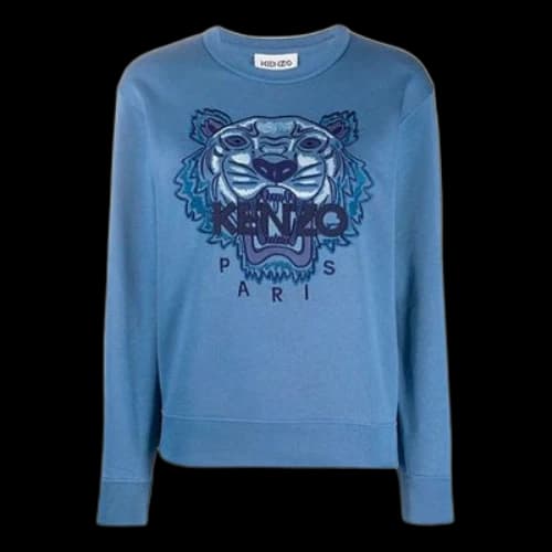KENZO Cotton Tiger Head Pattern Embroidered Pullover Round Neck Casual Sports Hoodie Blue (Women's)