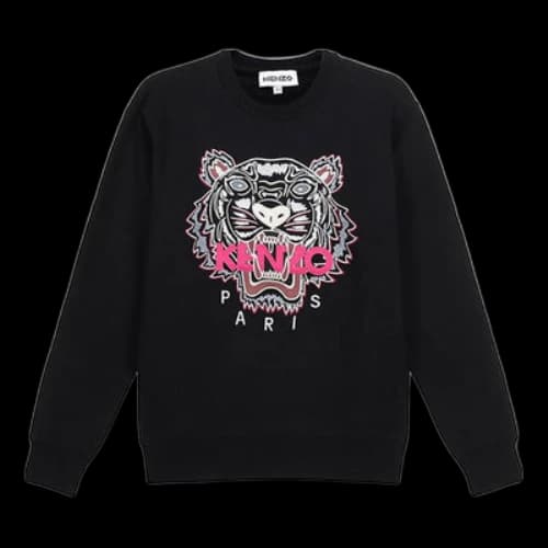 KENZO FW20 Tiger Head Embroidered Cotton Round Neck Long Sleeves Sports Black Hoodie (Women's)