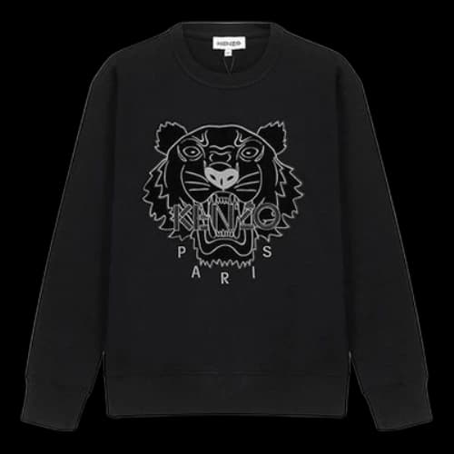 KENZO Tiger Head Pattern Velvet Embroidered Round Neck Long Sleeves Hoodie Black (Women's)