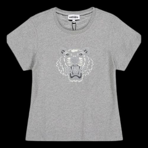 KENZO FW20 Tiger Head Pattern Slim Fit Version Round Neck Short Sleeve Pearl Gray