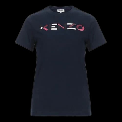 KENZO Alphabet Logo Pattern Round Neck Short Sleeve Navy Blue