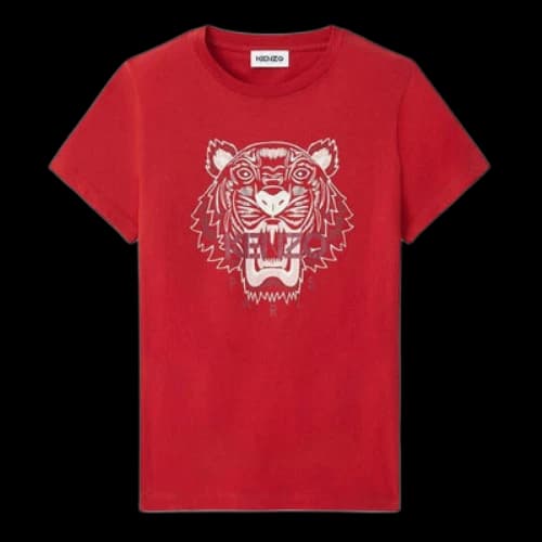 KENZO Tiger Head Printing Pattern Round Neck Short Sleeve Red