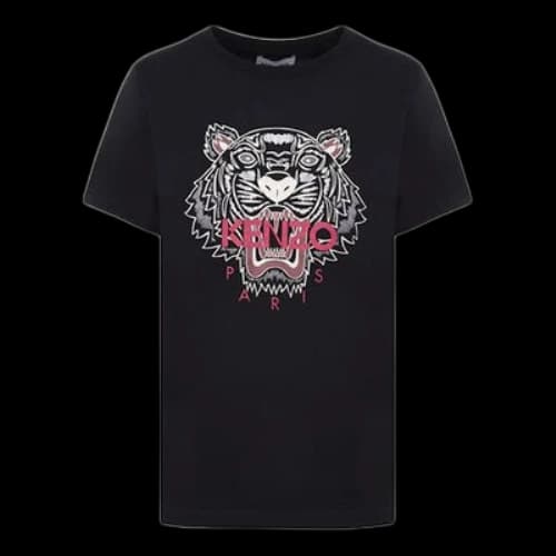 KENZO Tiger Head Printing Pattern Round Neck Short Sleeve Black