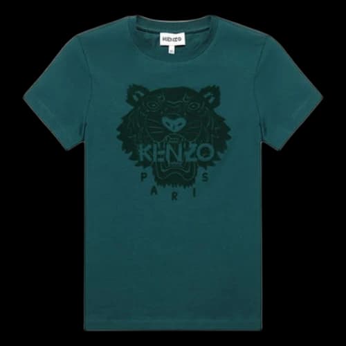 KENZO Tiger Head Printing Velvet Round Neck Short Sleeve Green