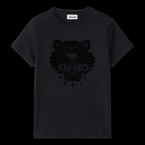KENZO Tiger Head Printing Velvet Round Neck Short Sleeve Black