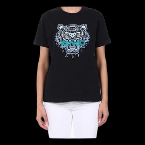 KENZO Tiger Head Pattern Round Neck Short Sleeve Black