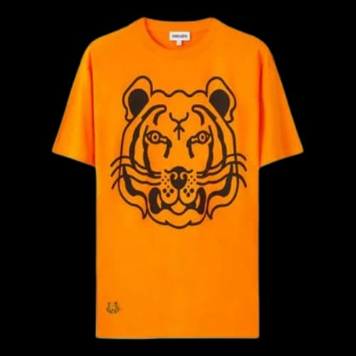 KENZO SS21 Tiger Head Pattern Printing Round Neck Pullover Short Sleeve Orange T-Shirt