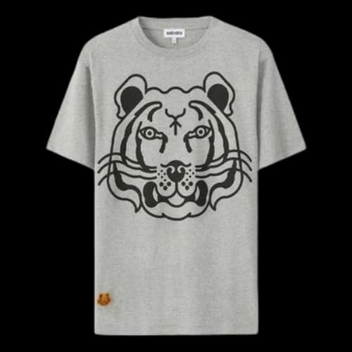 KENZO SS21 Tiger Head Pattern Printing Round Neck Pullover Short Sleeve Gray