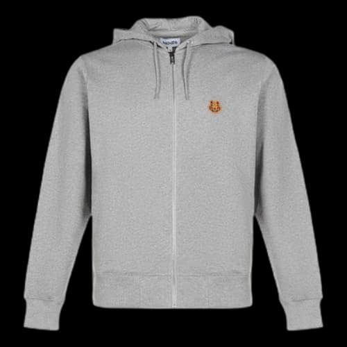 KENZO FW20 Small Tiger Head Pattern Cotton Hooded Zipper Sports Light Grey