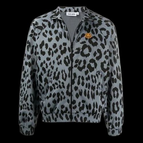 KENZO Tiger Head Embroidered Logo Leopard Print Jacquard Jacket Gray