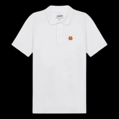 KENZO SS21 Tiger Head Embroidered Short Sleeve Polo Shirt White