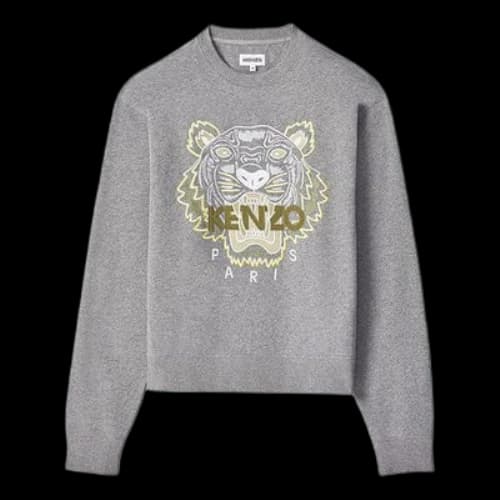 KENZO SS21 Casual Embroidered Tiger Head Round Neck Gray