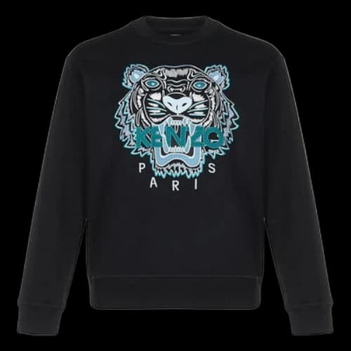 KENZO FW20 Tiger Head Embroidered Cotton Round Neck Long Sleeves Sports Black
