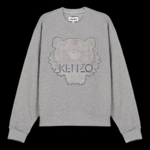 KENZO Embroidered Cotton Round Neck Long Sleeves Sports Gray