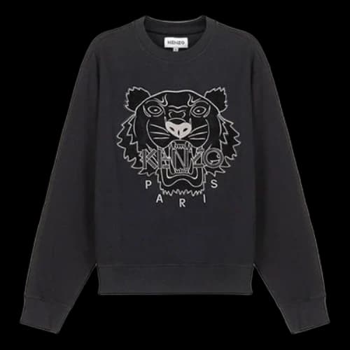 KENZO Embroidered Cotton Round Neck Long Sleeves Sports Black