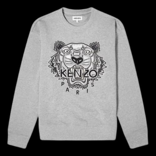 KENZO Pearl Tiger Head Embroidered Pattern Cotton Round Neck Long Sleeves Gray