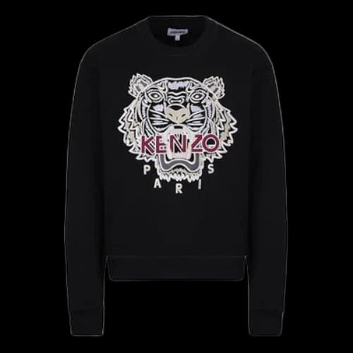 KENZO Pearl Tiger Head Embroidered Pattern Cotton Round Neck Long Sleeves Sports Black
