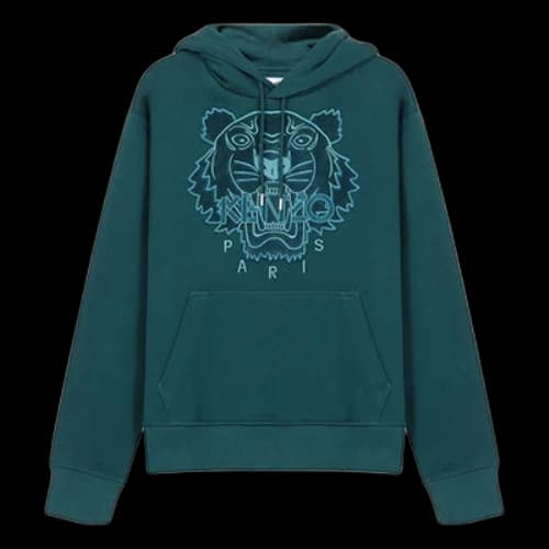 KENZO Tiger Head Embroidered Cotton hooded Long Sleeves Sports Green