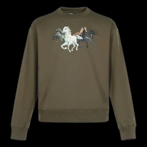 KENZO FW20 Cotton Fleece Lined Loose Version Round Neck Long Sleeves Military Green