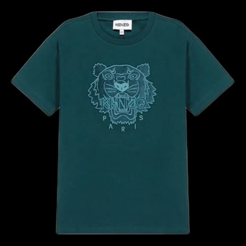 KENZO Tiger Head Embroidered Cotton Loose Version Round Neck Short Sleeve Green