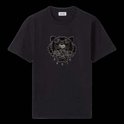 KENZO Tiger Head Embroidered Cotton Loose Version Round Neck Short Sleeve Black T-Shirt