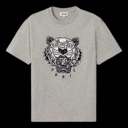 KENZO Tiger Head Embroidered Pattern Loose Short Sleeve Gray