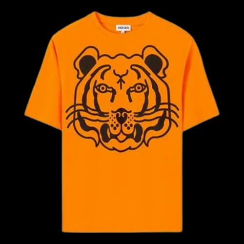 KENZO Large Tiger Head Printing Pattern Loose Short Sleeve Orange T-Shirt