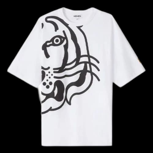KENZO K-Tiger Tiger Head Pattern Round Neck Short Sleeve White T-Shirt
