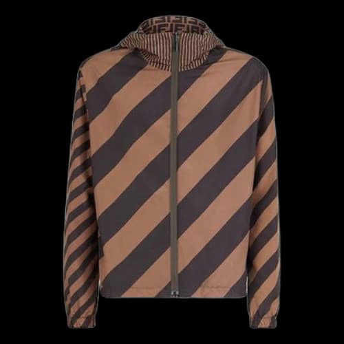 FENDI Reversible Pattern hooded Logo Jacket Brown