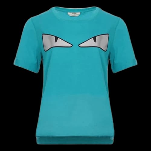 FENDI Bag Bugs Pattern Cotton Round Neck Short Sleeve Blue
