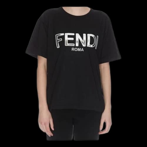 FENDI Logo Print Alphabet Printing Short Sleeve Black